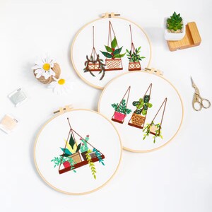 Embroidery Kit For Beginner Modern Embroidery Kit with Pattern Flowers Embroidery Full Kit with Needlepoint Hoop DIY Craft Kit image 5