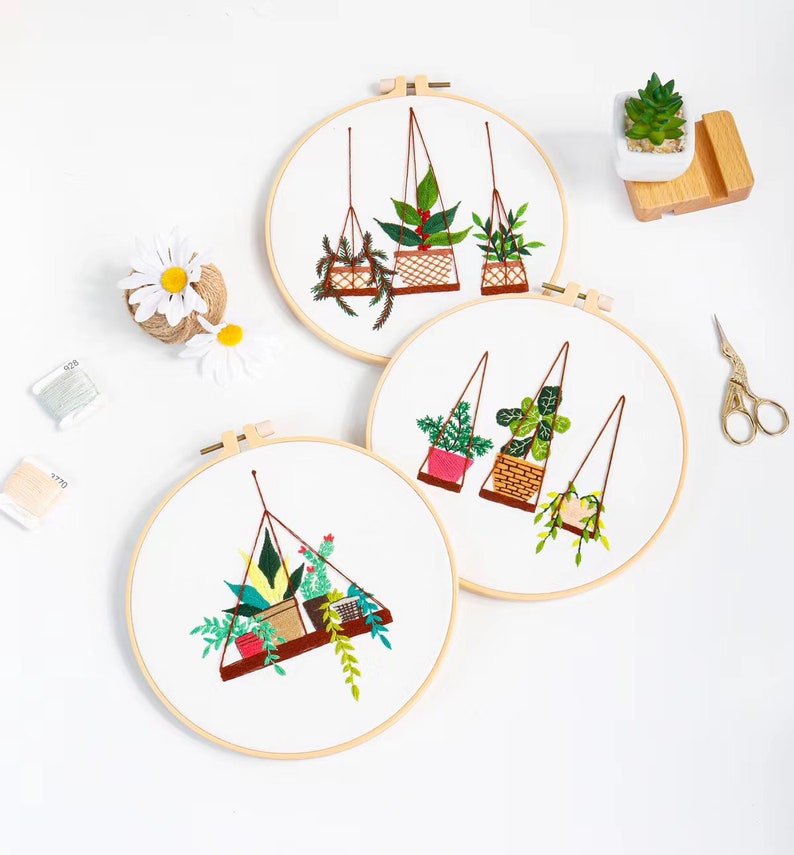 Embroidery Kit For Beginner Modern Embroidery Kit with Pattern Flowers Embroidery Full Kit with Needlepoint Hoop DIY Craft Kit image 5