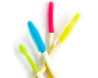 4 Variety Eco-Friendly silicon head - bamboo handle mascara - eye lash - eyebrow -hair wand spoolie eco-friendly and plastic-free