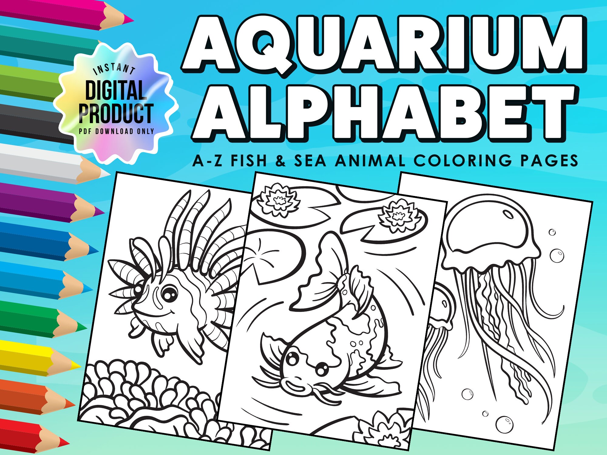 Aquarium Alphabet: A-Z Fish & Sea Animal Coloring Pages - Etsy