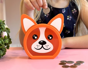 Corgi Bank -  3D Printed Corgi Face Coin Bank  -Great for kids and corgi dog lovers