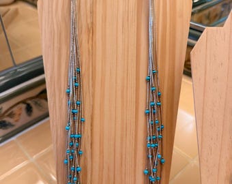 12.5”Native American Liquid Sterling Silver and Turquoise necklace