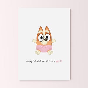 Baby Bingo from Bluey Greeting Card, New Baby Card, "congratulations! it's a girl", Blank Inside, Envelope Included
