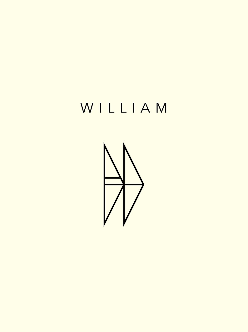 May include: A minimalist logo design featuring a geometric shape resembling a stylized letter "W" with the word "WILLIAM" above it.