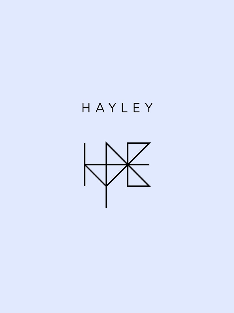 May include: A black and white geometric logo design with the word "HAYLEY" above it.
