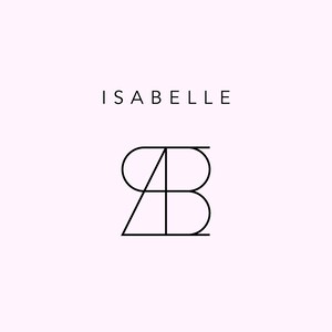 May include: A minimalist logo design with the word "ISABELLE" in black text above an abstract graphic of the letters "A" and "B" intertwined.