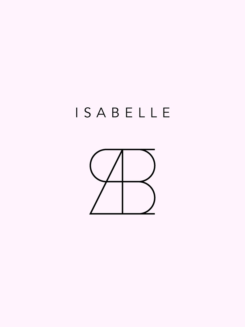 May include: A minimalist logo design with the word "ISABELLE" in black text above an abstract graphic of the letters "A" and "B" intertwined.