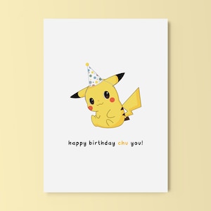 Pikachu Pokemon Birthday Card, "happy birthday chu you!", Cute Greeting Card, Blank Inside, Envelope Included