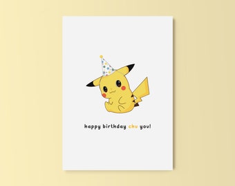 Pikachu Pokemon Birthday Card, Cute Greeting Card, Blank Inside, Envelope Included