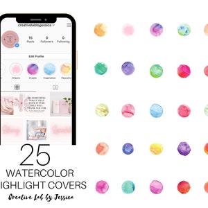 25 Watercolor Instagram Highlight Covers, Instagram Story Highlight Icons, IG highlight Covers, Instagram template, IG watercolor covers