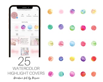 25 Watercolor Instagram Highlight Covers, Instagram Story Highlight Icons, IG highlight Covers, Instagram template, IG watercolor covers