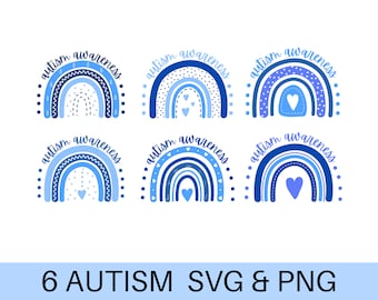 Autism SVG, Autism PNG, Autism Awareness SVG, Cut Files, Autism Printable, Autism Rainbow Svg Bundle