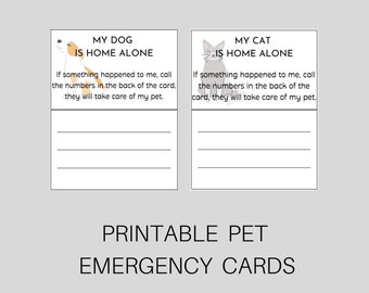 Pet Emergency Card, Medical Emergency, Medical Card, Pet Home Alone,  Dog Card, Cat Card, Pet Owner Card