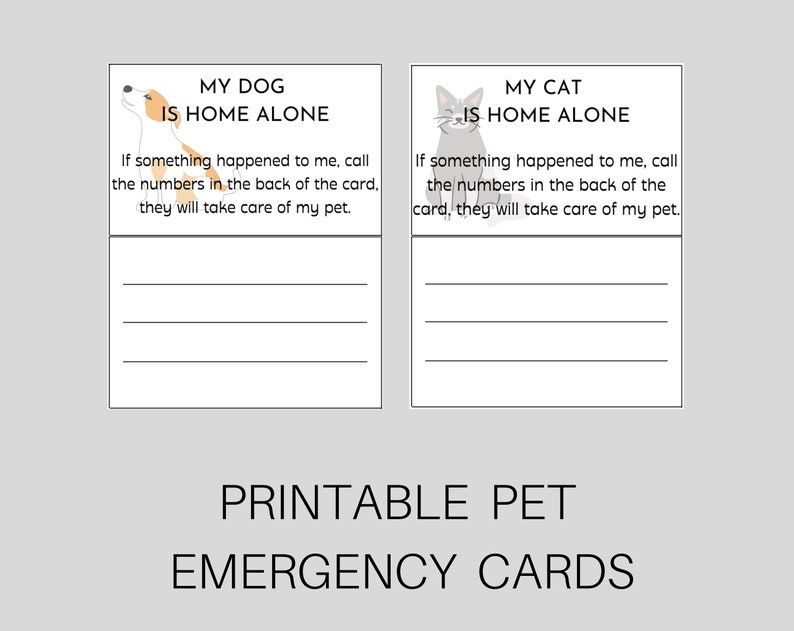 Pet Emergency Card, Medical Emergency, Medical Card, Pet Home Alone ...
