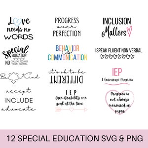 特別教育 SVG バンドル、自閉症 SVG、カット ファイル、特別支援教師 SVG、SPED、特別教育の引用、特別支援 SVG バンドル、Cricut デザイン。