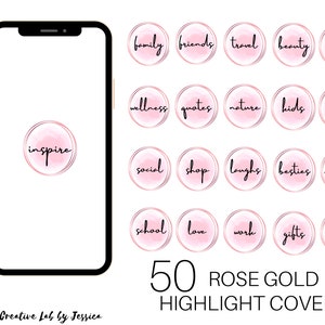 50 Rose Gold Highlight Covers, Pink Watercolor Highlights, Instagram Highlight Covers, Instagram Branding, Instagram Highlight Covers Icons