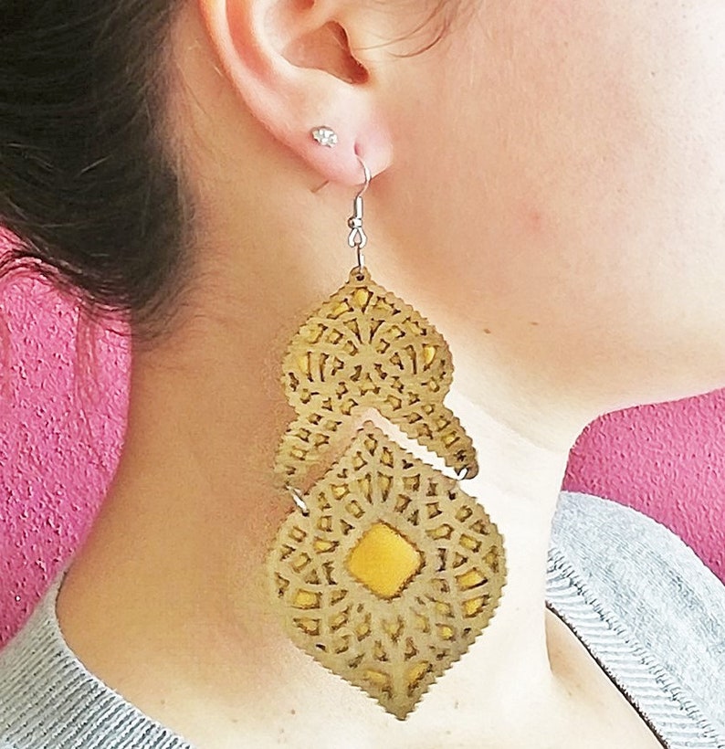 Wood Earrings* Women gift* Wood Jewelry* Baroque* Vintage