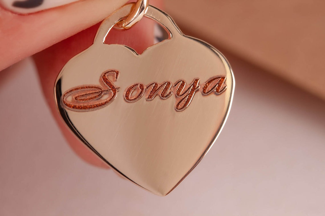 Heart pendant with name in 14k solid gold personalised Etsy