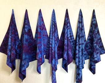 24" Purple Bandana 27" Violet Kerchief Hand Ice Dye SewnByMe 100% Cotton Sustainable Brilliant Blue Deep Purple