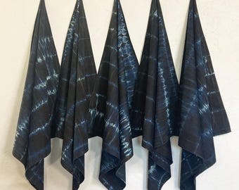24" Black Bandana 27' Gray Kerchief Sewn ByMe Repurposed 100% Cotton Fine Fabric Hand Tie & Ice Dye Black Blue Dark Slate Looks Distressed