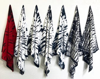 24" Black and White Bandana Repurposed 100% Cotton Fine Fabric Hand Tie Dyed Made by Me Ebony Ivory Pitch Snow 27" Black and White Kerchief