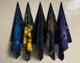 27 "Schwarzes Bandana 27" Halstuch 100% Baumwolle Hand Ice Dye Genäht von mir Umfunktionierter Feiner Stoff Traube n Schwarz Blau n Schwarz Braun n Schwarz Gelb