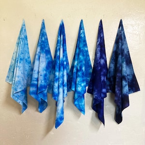 24&quot; Blue Bandana Sewn by Me on Repurposed 100%Cotton Fine Fabric Hand Tie Dye Swirly 27&quot; Blue Kerchief Sky Baby Ocean Cobalt Ultramarine
