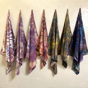 24&quot; Pink Bandana 27&#39; Purple Kerchief SewnBy Me Repurposed 100% Cotton Fine Fabric Hand Tie & Ice Dye Lilac Violet Mauve Green Yellow Orange