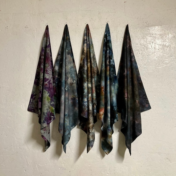 27in Gray Bandana 100% Cotton Hand Ice Dye on Sustainable Fine Fabric Charcoal Slate Blue Purple Brown Makes Great Gift Stitched Well by Me