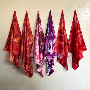 24" Pink Bandana 27" Orange Kerchief Hand Ice Dyed Bandanas Sustainable Fine 100% Cotton Sewn by Me Pink Red Orange Peach Raspberry Peach