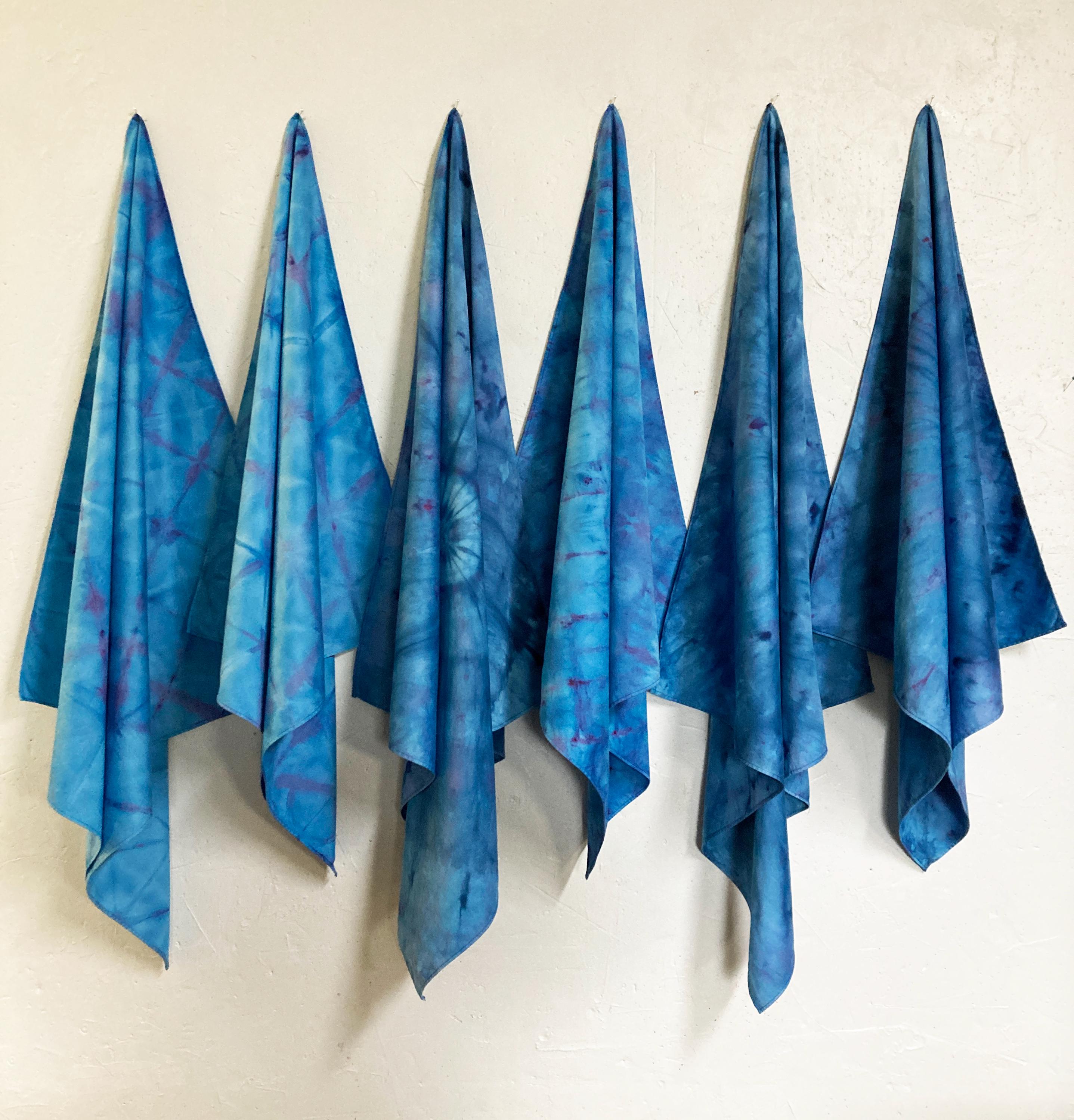 24" Blue Bandana Sewn by Me on Repurposed 100%Cotton Fine Fabric Hand Dyed 27" Blue Kerchief Light Blue Sky Ice Lilac