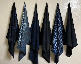 27 "Schwarz Bandana 27" Indigo Halstuch 100% Baumwolle Hand Tie Dye Genäht von mir Umfunktionierter feiner Stoff Teal Blau Grau Schwarz Weiß Muttertagsgeschenk