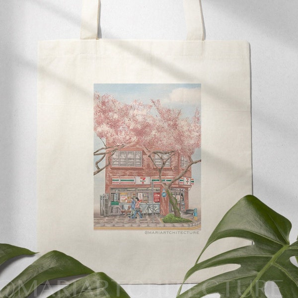 Korean Street Scenery Tote Bag + A5 Art Print / Seúl, Bukchon Hanok Village Drawing / Arte coreano / Ilustración / Bolso de algodón impreso orgánico