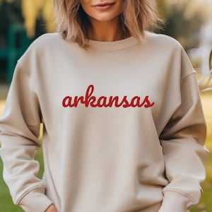Arkansas Razorback sweatshirt vintage style flocked letters