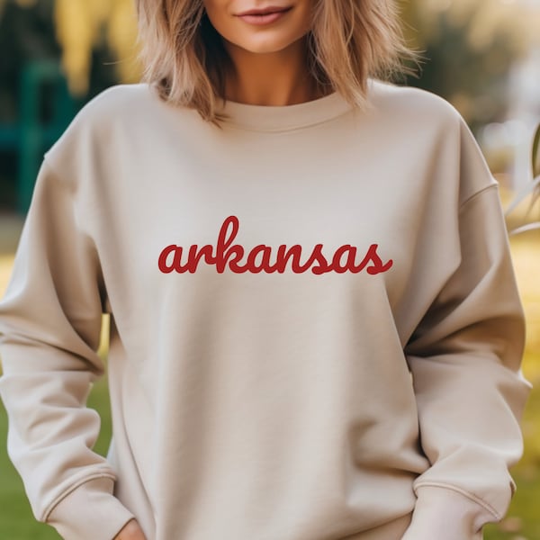 Arkansas Razorback sweatshirt vintage style flocked letters