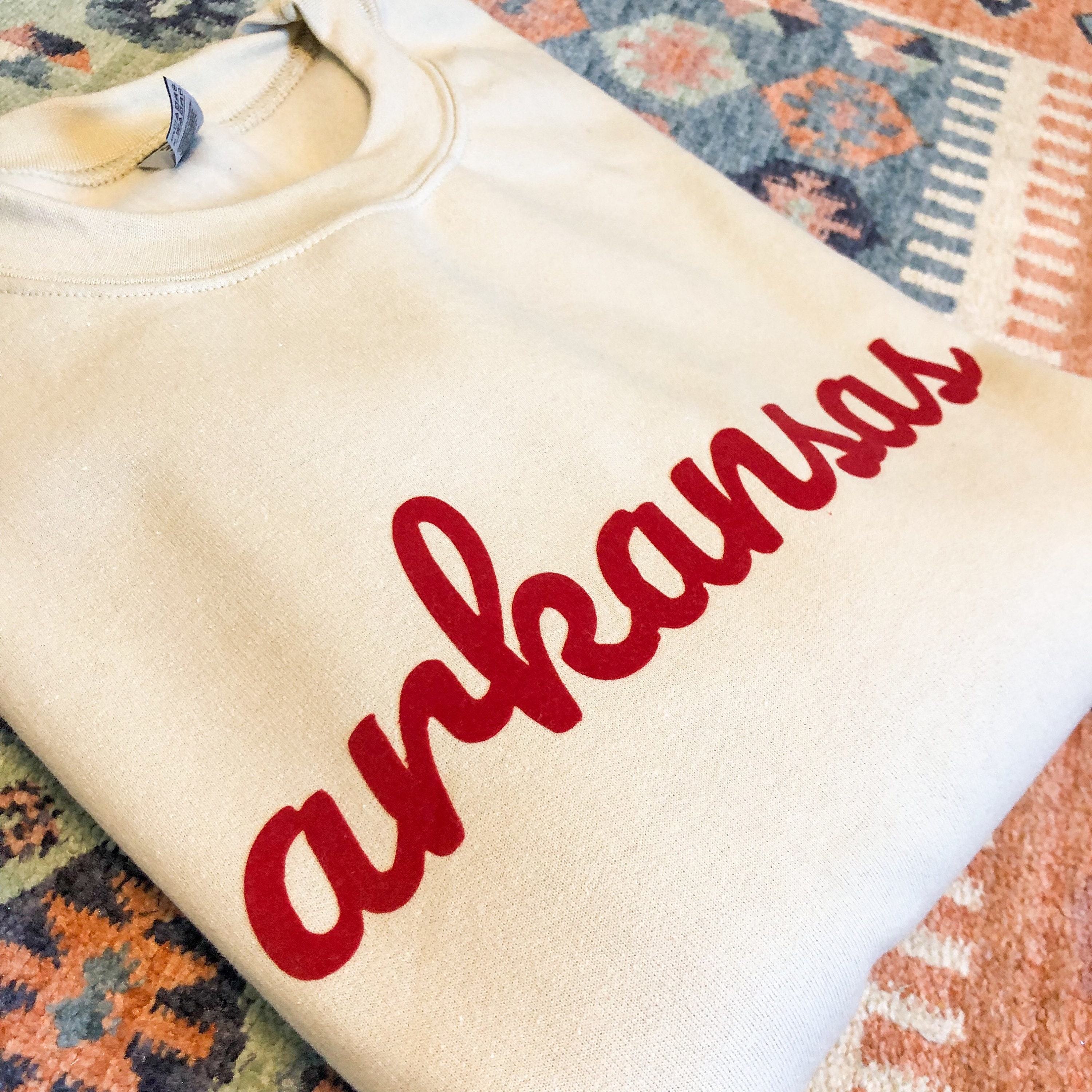 Arkansas Razorbacks Letters Arkansas Razorback Sweatshirt Vintage Style Flocked Letters - Etsy