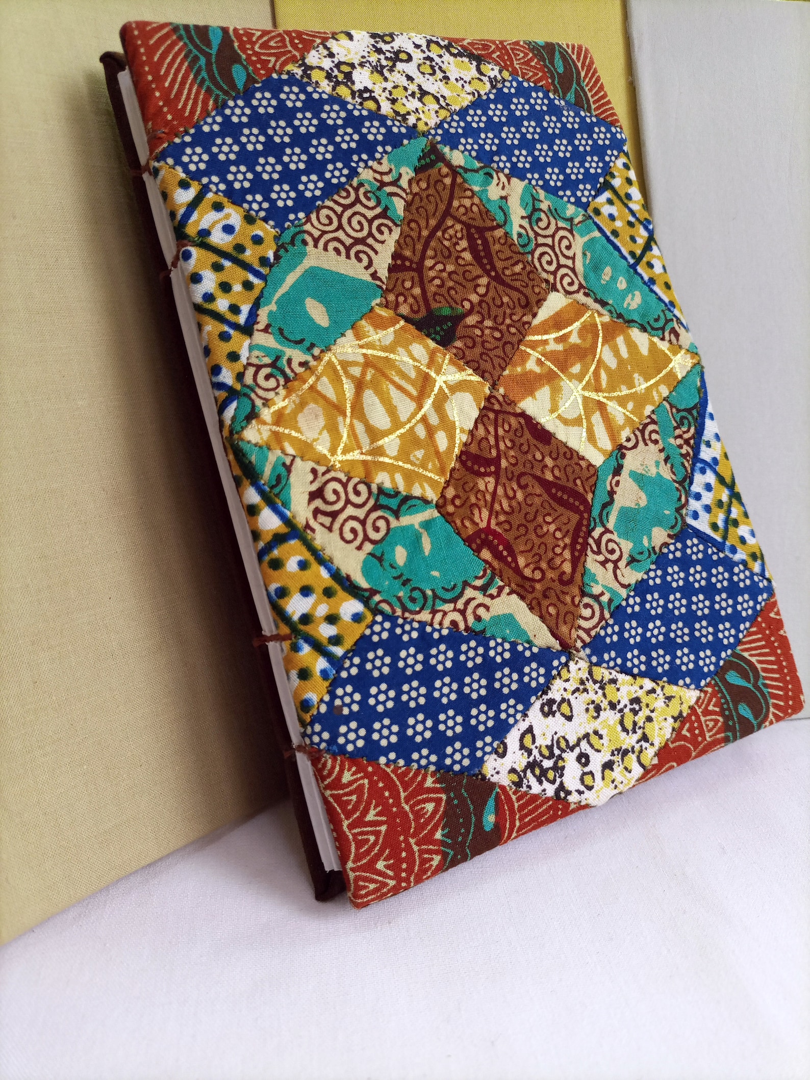 Patchwork Book Cover A5 Cloth Covered Journal Quad Shapes Etsy
