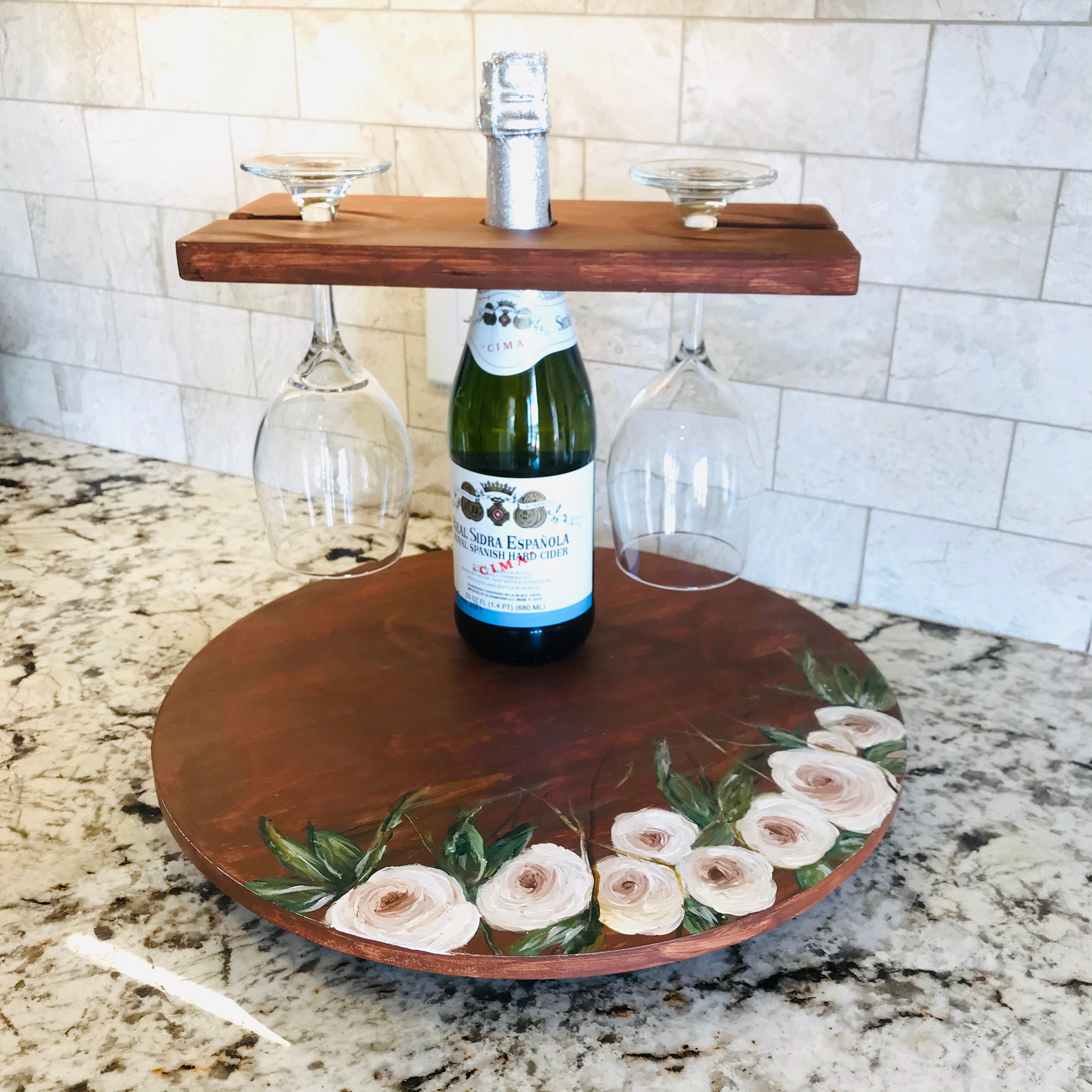 Victoria Hand Painted Lazy Susan Cake Stand With Wine Butler Etsy