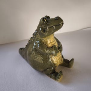 Handmade Ceramic Alligator Figurine: Whimsical Pottery Crocodile Sculpture