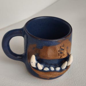 Monster Face Ceramic Mug: Handmade Pottery Coffee Cup