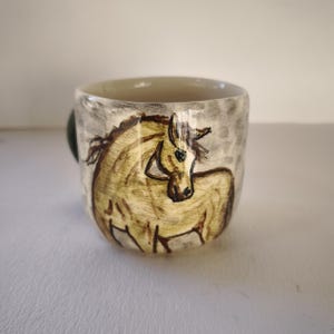 Handmade Horse Drawing Ceramic Mug: Unique Coffee Cup