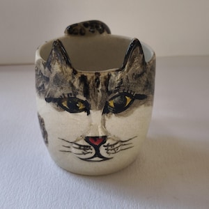 Handmade Cat Design Ceramic mug | Unusual | Unique mug | Unique and Collectible Coffee Cup