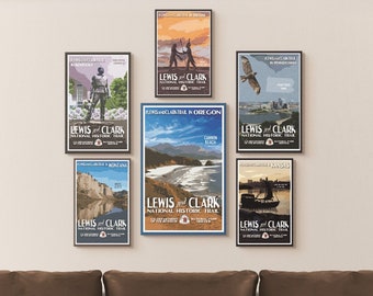 14 Poster Bundle - National Park Posters, National Park and hiking gift, vintage national park hiking trails prints, Lewis and Clark prints