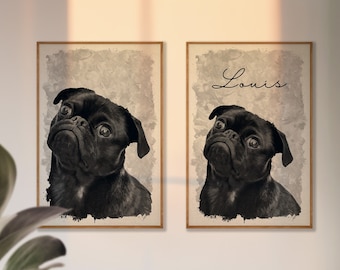 Ritratto di animali domestici ad acquerello personalizzato personalizzato e personalizzato - Pet Dog Wall Art DOWNLOAD DIGITALE da stampare su poster o tela per regalo.