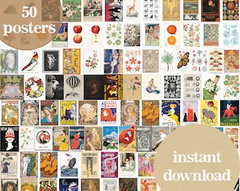 50 PCS - vintage poster wall collage kit - vintage posters - wall collage kit - retro wall collage kit - cottagecore posters - room decor