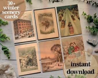 30+ PCS - Kit de collage de pared de póster vintage de invierno - carteles vintage - kit de collage de pared - carteles cottagecore - decoración de la habitación - postales