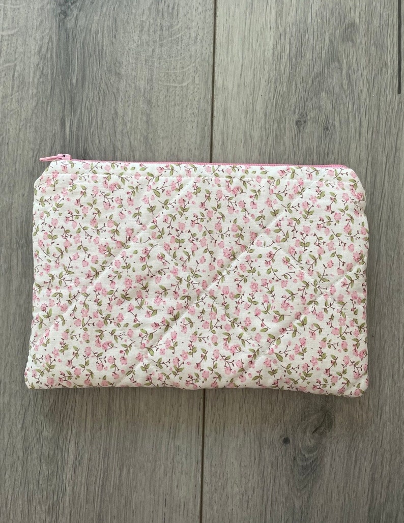 Trousse de maquillage rose à petites fleurs Flat Pouch 21x14 cm