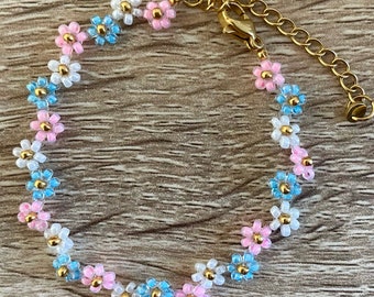 Pink & Blue Zigzag Flower Bracelet