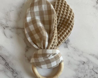 Baby-Beißring - Sand Gingham