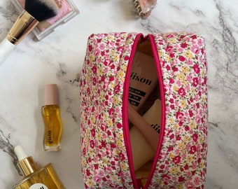 Pink & Yellow Floral Makeup Bag